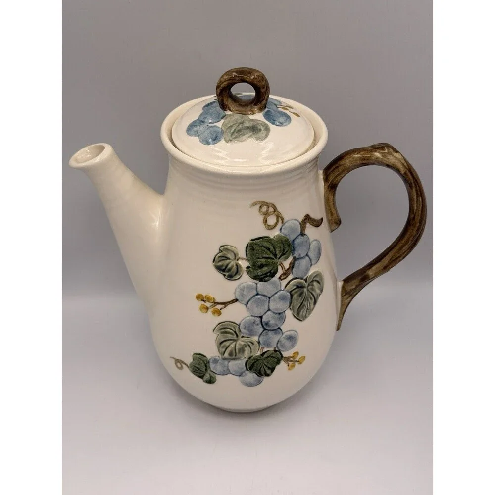 Vintage Metlox Poppytrail Sculptured Grapes Coffee Pot Lid Embossed Blue Grapes